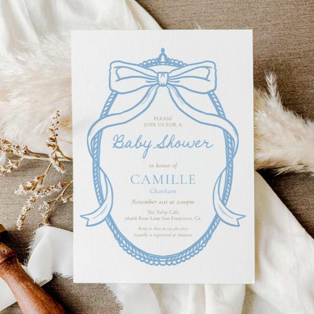 Inbjudan till elegantens minimala Blue Boy Baby Sh (Elegant Minimal Blue Boy Baby Shower Invite)
