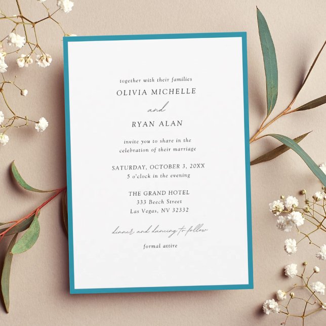 Inbjudan till elegantens minimalistiska Blue Gräns (Elegant Minimalist Blue Border Wedding Invitation
)