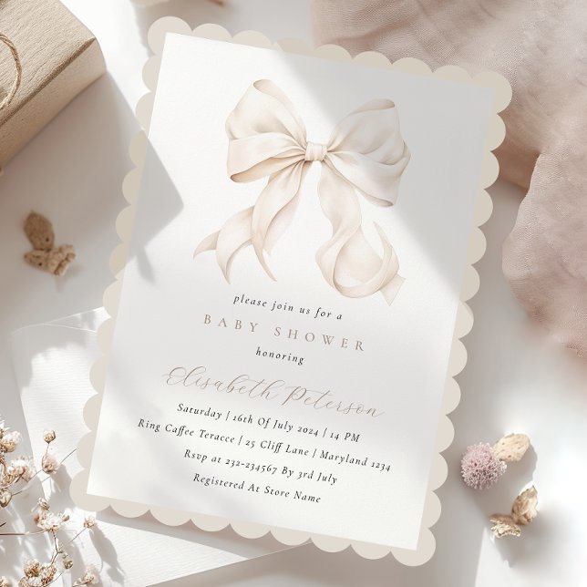 Inbjudan till elegantens Neutralt Bow Baby Shower (Skapare uppladdad)