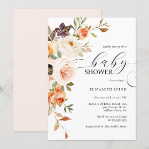 Inbjudan till elegantens  Peach Blommigt Baby Show