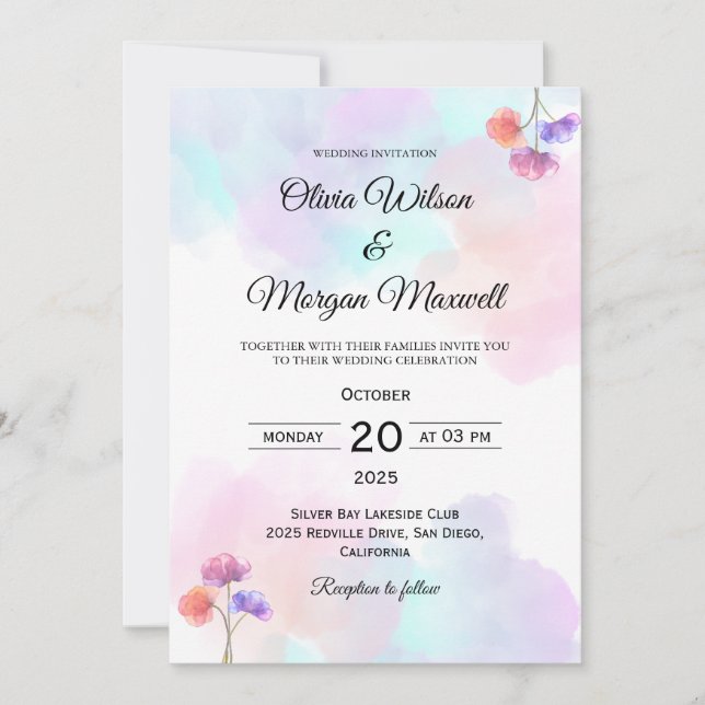 Inbjudan till elegantens Rosa och Blåbröllop (Framsida)