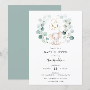 Inbjudan till Elephant and Eucalyptus Baby Shower