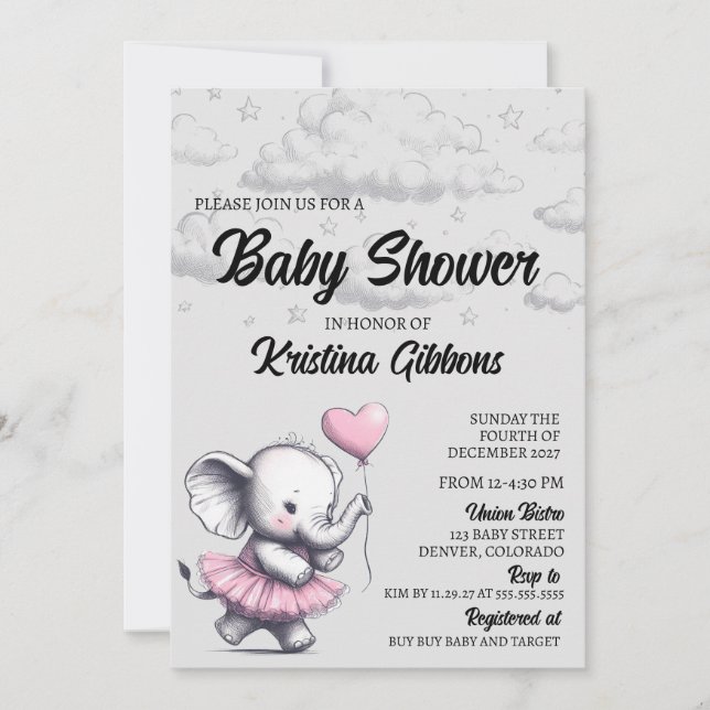 Inbjudan till Elephant Baby Shower (Framsida)