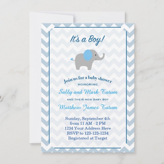 Inbjudan till Elephant Baby Shower (Framsida)