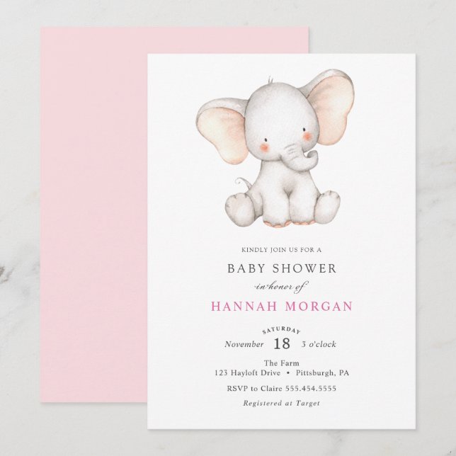 Inbjudan till Elephant Baby Shower (Fram/baksida)