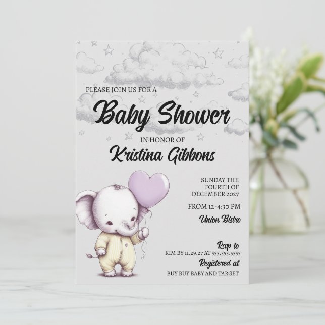 Inbjudan till Elephant Baby Shower (Stående Fram)