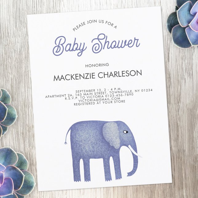 Inbjudan till Elephant Baby Shower (Blue elephant baby boy shower invitation postcard)