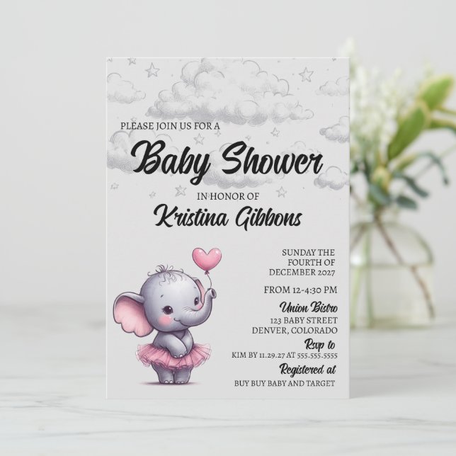 Inbjudan till Elephant Baby Shower (Stående Fram)