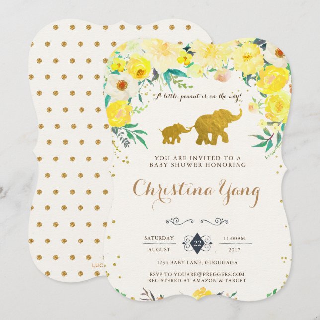 Inbjudan till Elephant Baby Shower (Fram/baksida)