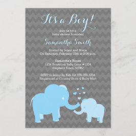 Inbjudan till Elephant Baby Shower Blue Grått Chev