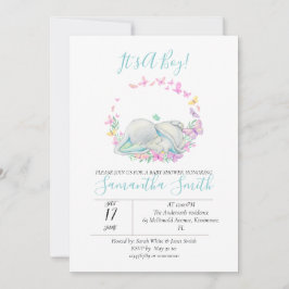 Inbjudan till Elephant Baby Shower Butterflies