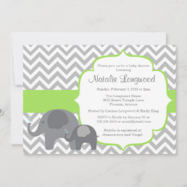 Inbjudan till Elephant Baby Shower, chevron-grönt