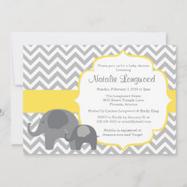 Inbjudan till Elephant Baby Shower, chevron-gult