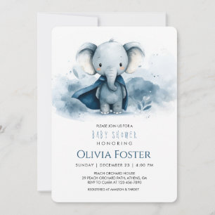 Inbjudan till Elephant Baby Shower för blå vattenf