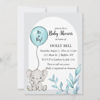 Inbjudan till Elephant Baby Shower för blå vattenf