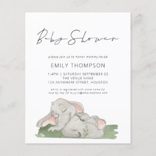 Inbjudan till Elephant Baby Shower för budgetskrip