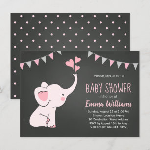 Inbjudan till Elephant Baby Shower för en flicka