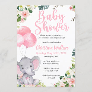Inbjudan till Elephant Baby Shower för flickor