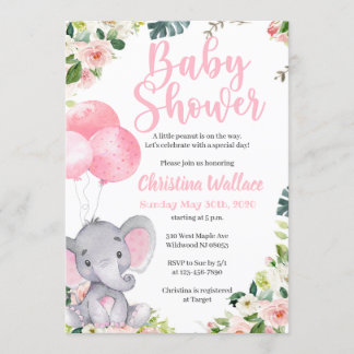 Inbjudan till Elephant Baby Shower för flickor