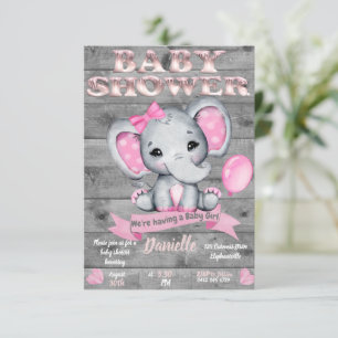 Inbjudan till Elephant Baby Shower för flickor, re