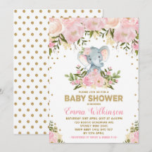 Inbjudan till Elephant Baby Shower för rosa & Guld