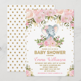 Inbjudan till Elephant Baby Shower för rosa & Guld