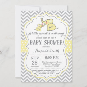 Inbjudan till Elephant Baby Shower Gult och Grått