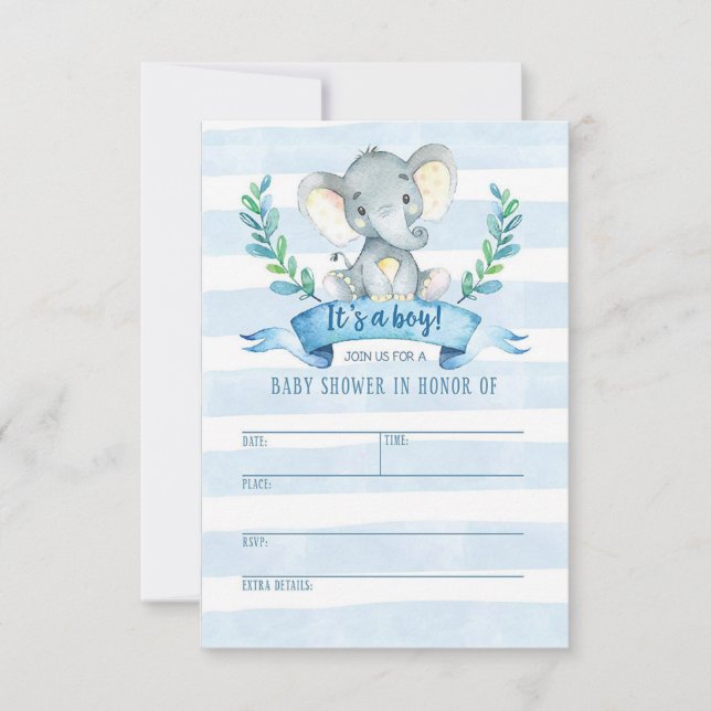 Inbjudan till Elephant Baby Shower Jungle Baby (Framsida)
