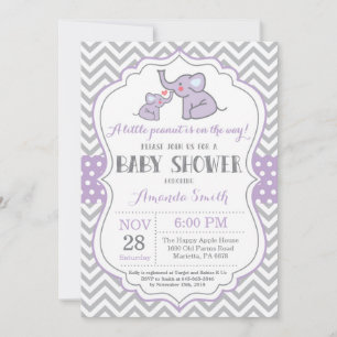 Inbjudan till Elephant Baby Shower Lila och Grått