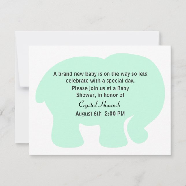 Inbjudan till Elephant Baby Shower Mint Grönt (Framsida)