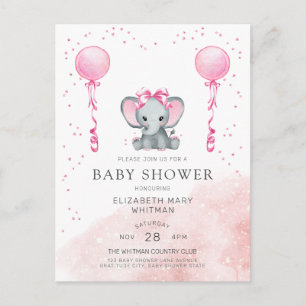 Inbjudan till Elephant Baby Shower-Rosa för vatten