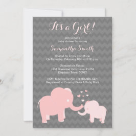 Inbjudan till Elephant Baby Shower Rosa och Grått