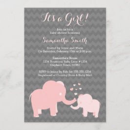Inbjudan till Elephant Baby Shower Rosa och Grått