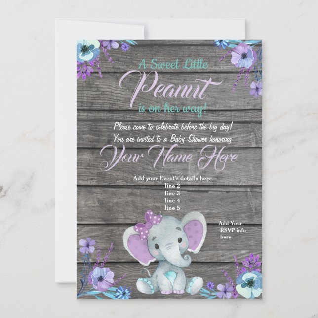 Inbjudan till Elephant Baby Shower, rustik, teal (Framsida)
