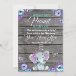 Inbjudan till Elephant Baby Shower, rustik, teal