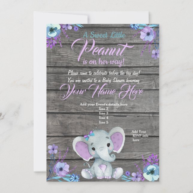Inbjudan till Elephant Baby Shower, rustik, teal (Framsida)