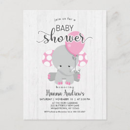 Inbjudan till Elephant Baby Shower White Wood Rosa