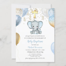 Inbjudan till Elephant Balloons Watercolor Baptism