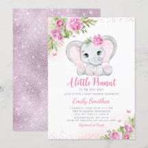 Inbjudan till Elephant Blommigt Baby Shower Girl