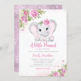Inbjudan till Elephant Blommigt Baby Shower Girl