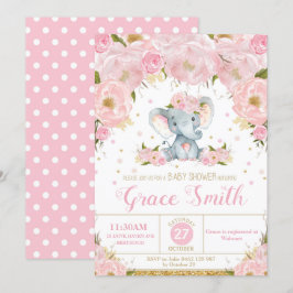 Inbjudan till Elephant Blommigt Baby Shower Girl