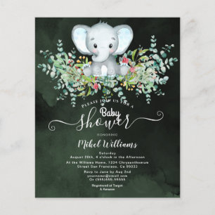 Inbjudan till Elephant Blommigt Eucalyptus Babydus Flygblad
