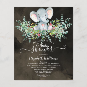 Inbjudan till Elephant Blommigt Eucalyptus Babydus Flygblad