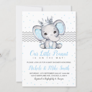 Inbjudan till Elephant Blue Boy Baby Shower