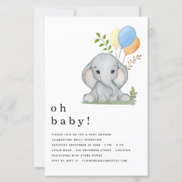 Inbjudan till Elephant Blue Boy Baby Shower