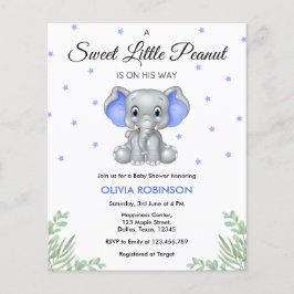 Inbjudan till Elephant Blue Boy Baby Shower Flygblad
