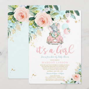 Inbjudan till Elephant Drive by Baby Shower Rosa r