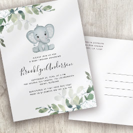 Inbjudan till Elephant Eucalyptus Baby Shower