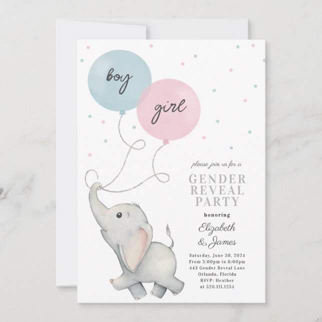 Inbjudan till Elephant Gender Reveal Baby (Framsida)