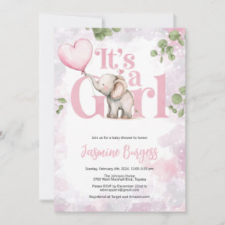 Inbjudan till Elephant Girl Baby Shower